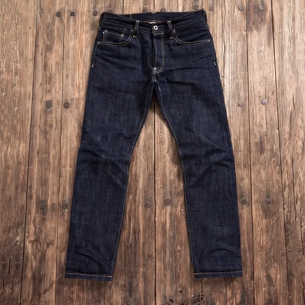 Rode Tornado SD-107 slanke rechte jeans ongewassen stijve textuur zelfkant denim broek 100% katoen ruwe denim