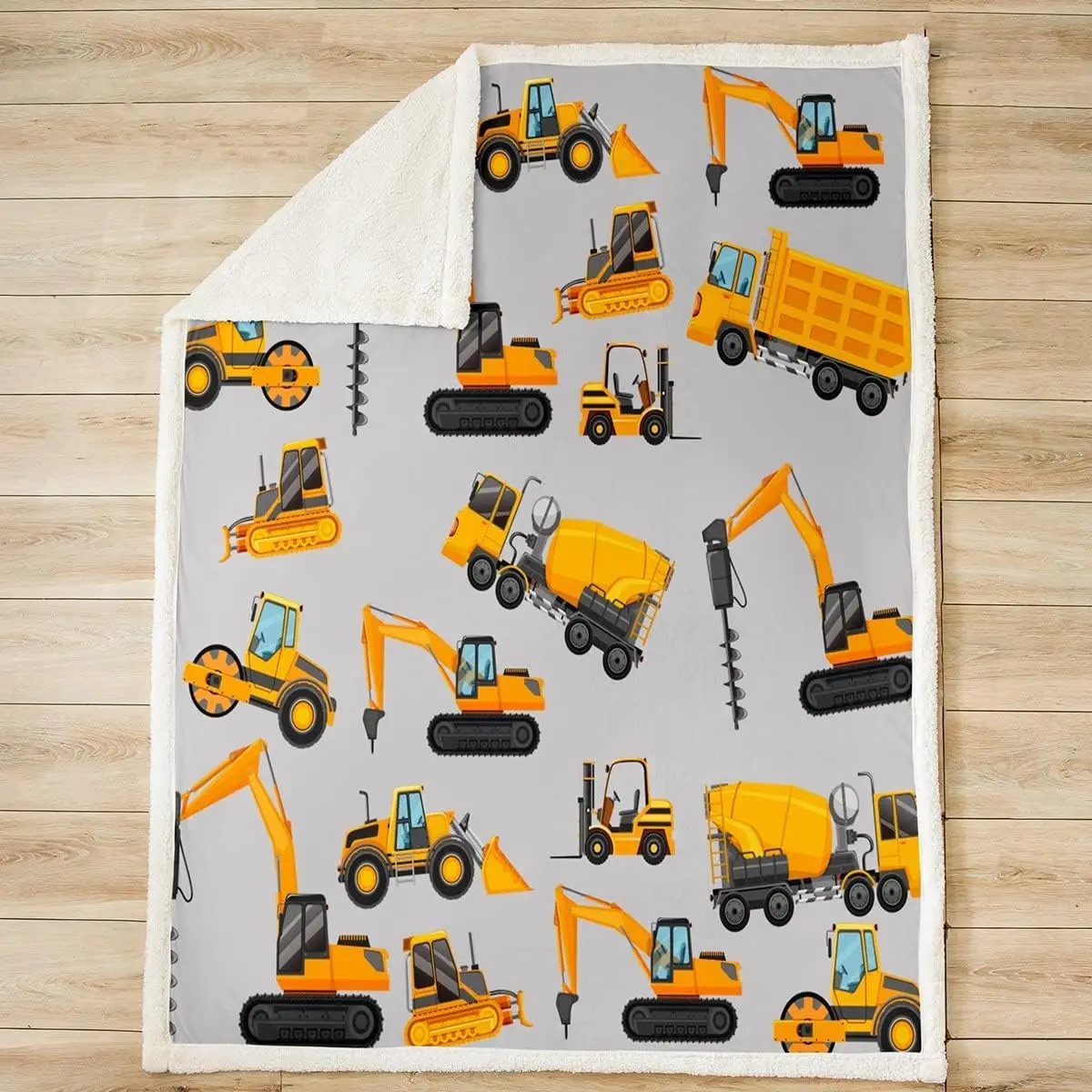 Cartoon Construction Car Sherpa Blanket Excavator Fleece Throw Blanket for Bed Sofa Couch Cartoon Car Plush Blanket