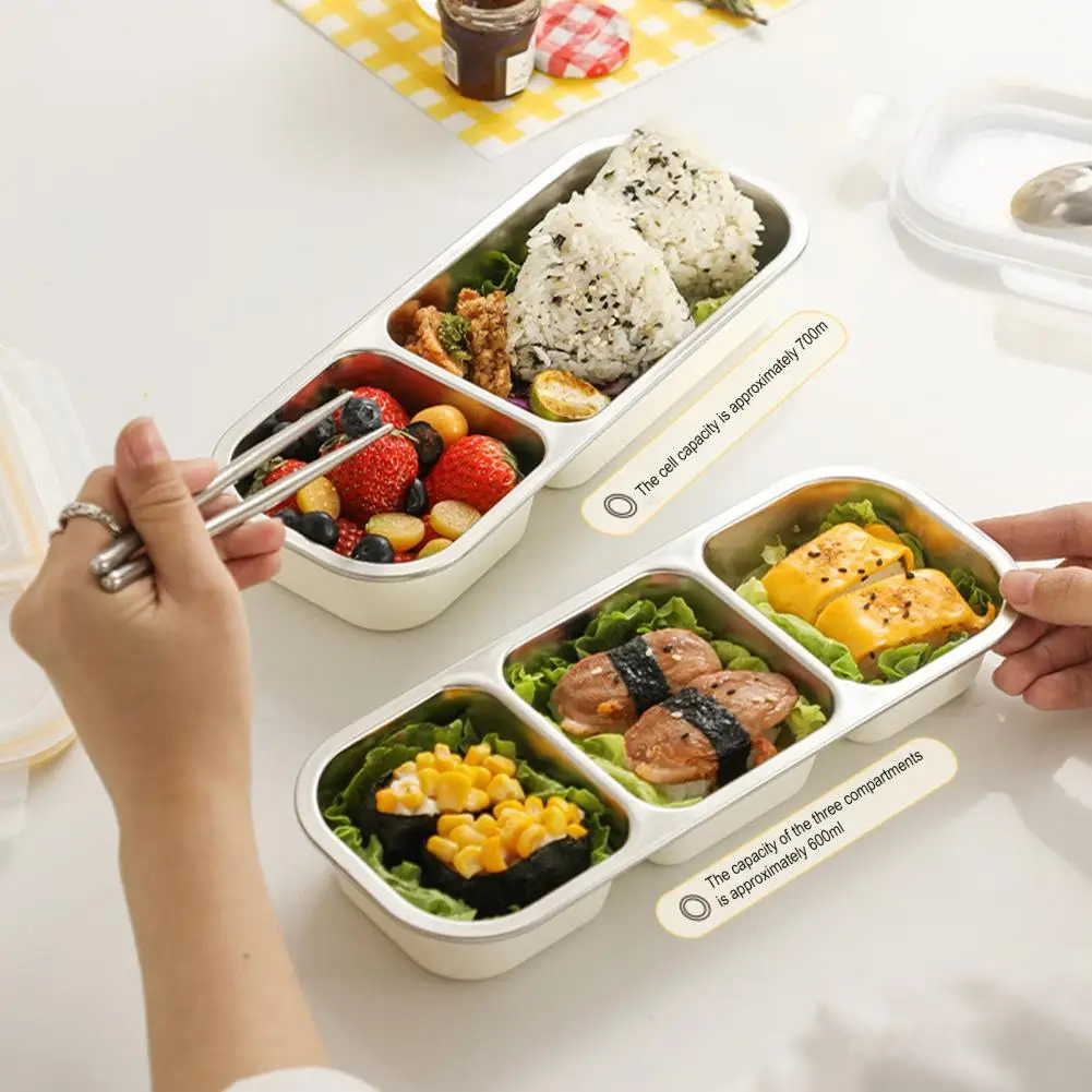 

Spill-proof Snack Box Stainless Steel 3 Compartment Snack Containers with Lids for School Travel Reusable Divided Food for Kids