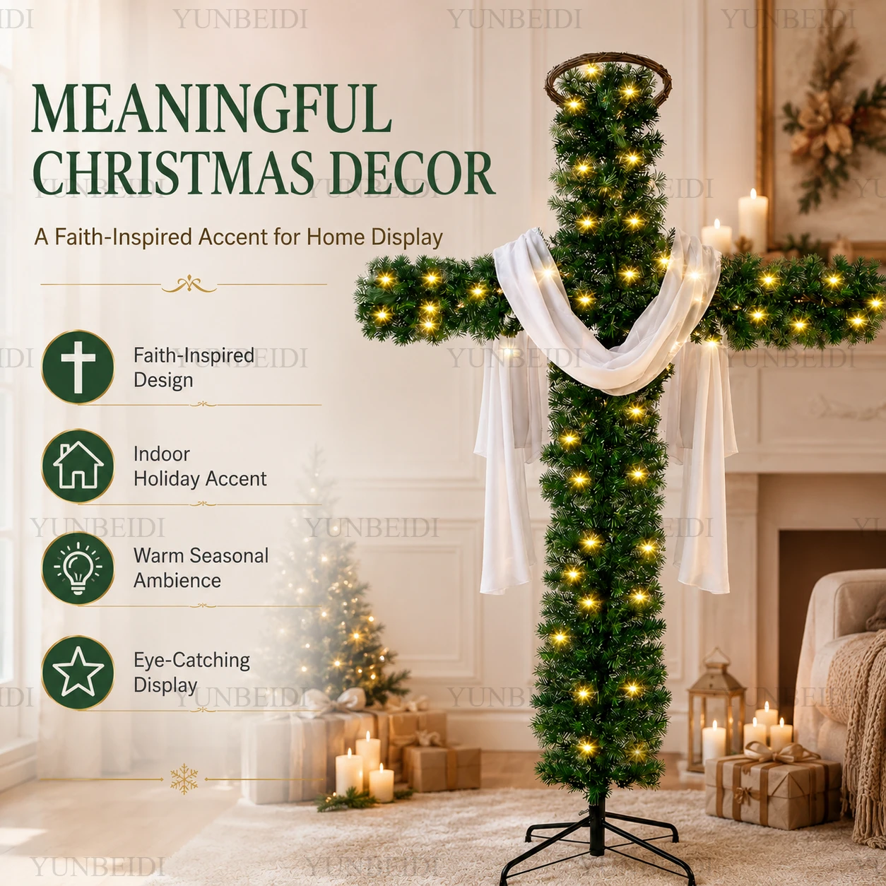 Kreuz-Weihnachtsbaum aus PVC-Material, abnehmbarer künstlicher Weihnachtsbaum, christliche religiöse Familien-Weihnachtsdekoration für Ostern. – Detail 5