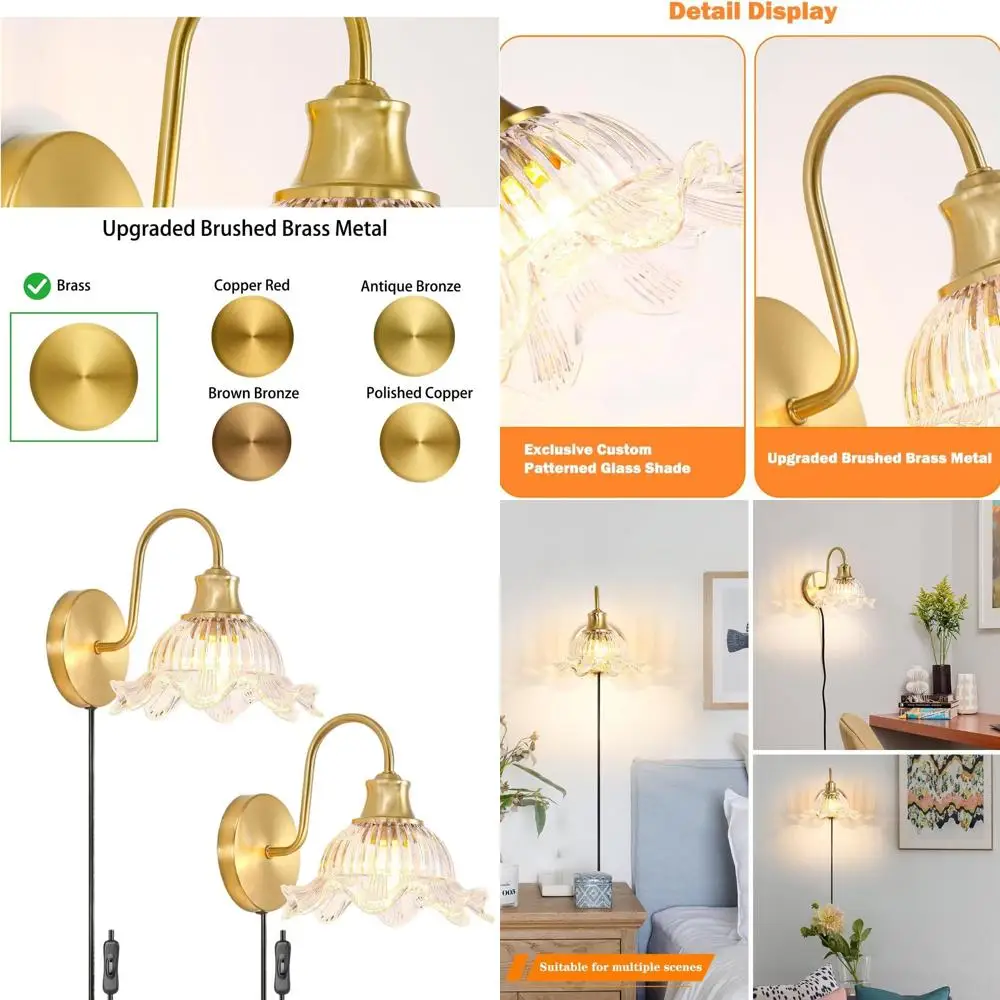 

Набор из двух настенных бра в винтажном стиле с прозрачными стеклянными абажурами, регулируемым шнуром, для современного домашнего декора