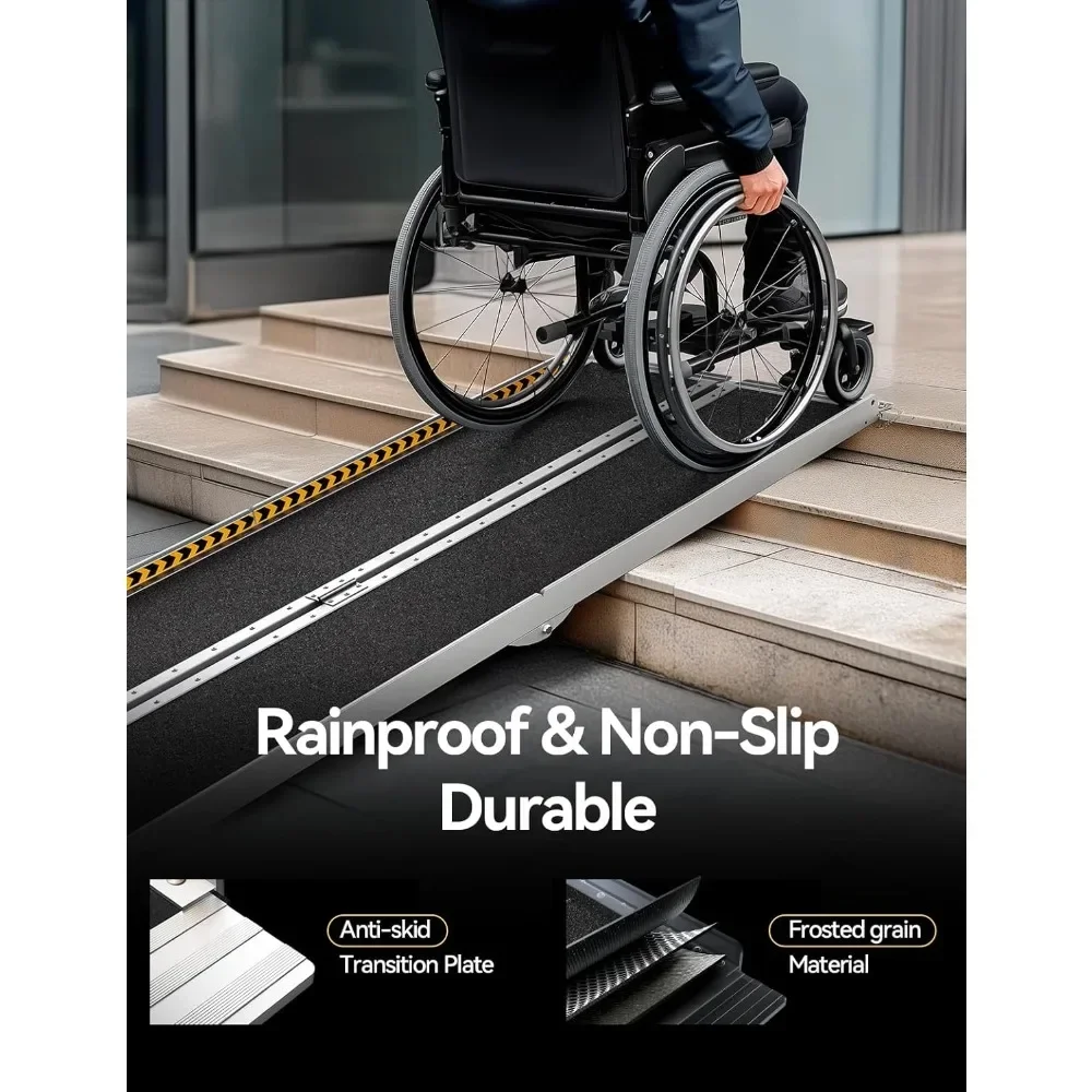 

FACHNUO 6 Feet Portable Wheelchair Ramp, Non-Skid Aluminum Handicap Ramps with Handle, Folding Threshold Wheel Chair Ramp for Ho