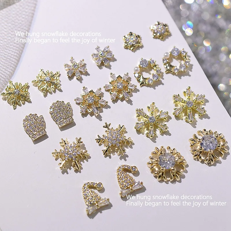 10pcs Bow Rose Flower Christmas Zircon Crystals Rhinestones Jewelry Nail Art Decorations Nails Accessories Charms Supplies SN16