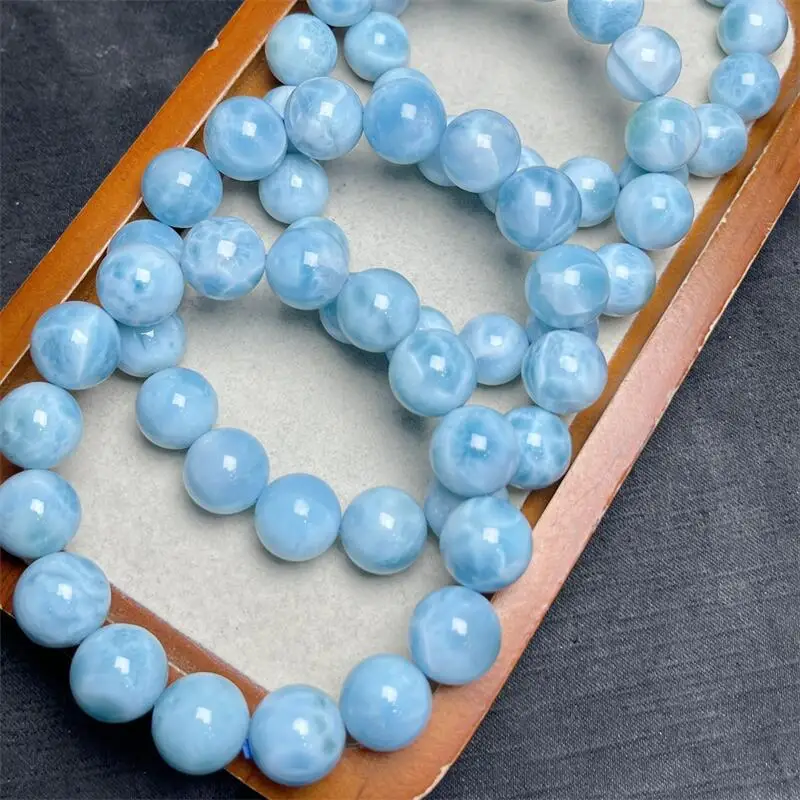 Natural Larimar Bracelet Handmade Crystal Quartz Jewelry Stretch Bangle Children Birthday Gift 1PCS 9/12/13MM