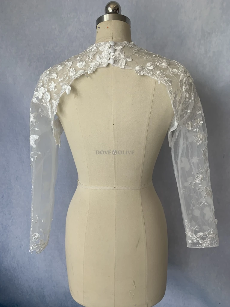 Custom Long Sleeves Lace Wedding Bolero Bridal Jacket Keyhole Back Bride Shrug Women Formal Party Top Coverck image 4