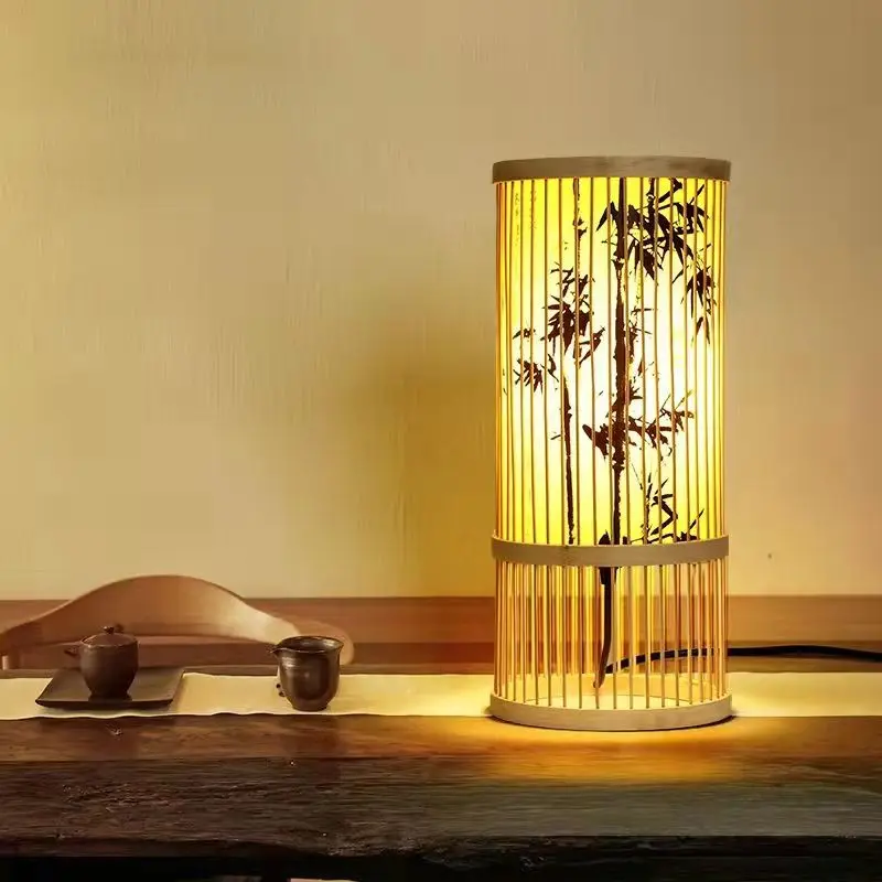 Imagem -03 - Candeeiro de Mesa Artesanal Estilo Chinês Bambu Luz Noite para Sala de Estar Quarto Casa Estudo Zen