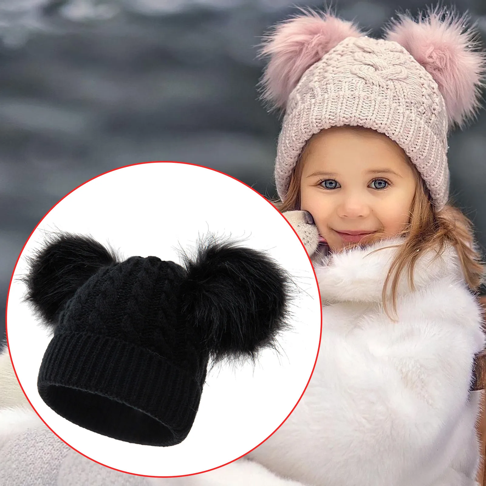 Kids Winter Hat Toddler Knitted Pom Beanie Hats Cotton Lined Faux Caps Baby Girls Boys Hat warm wrap Cap Cute Plush ball Knit