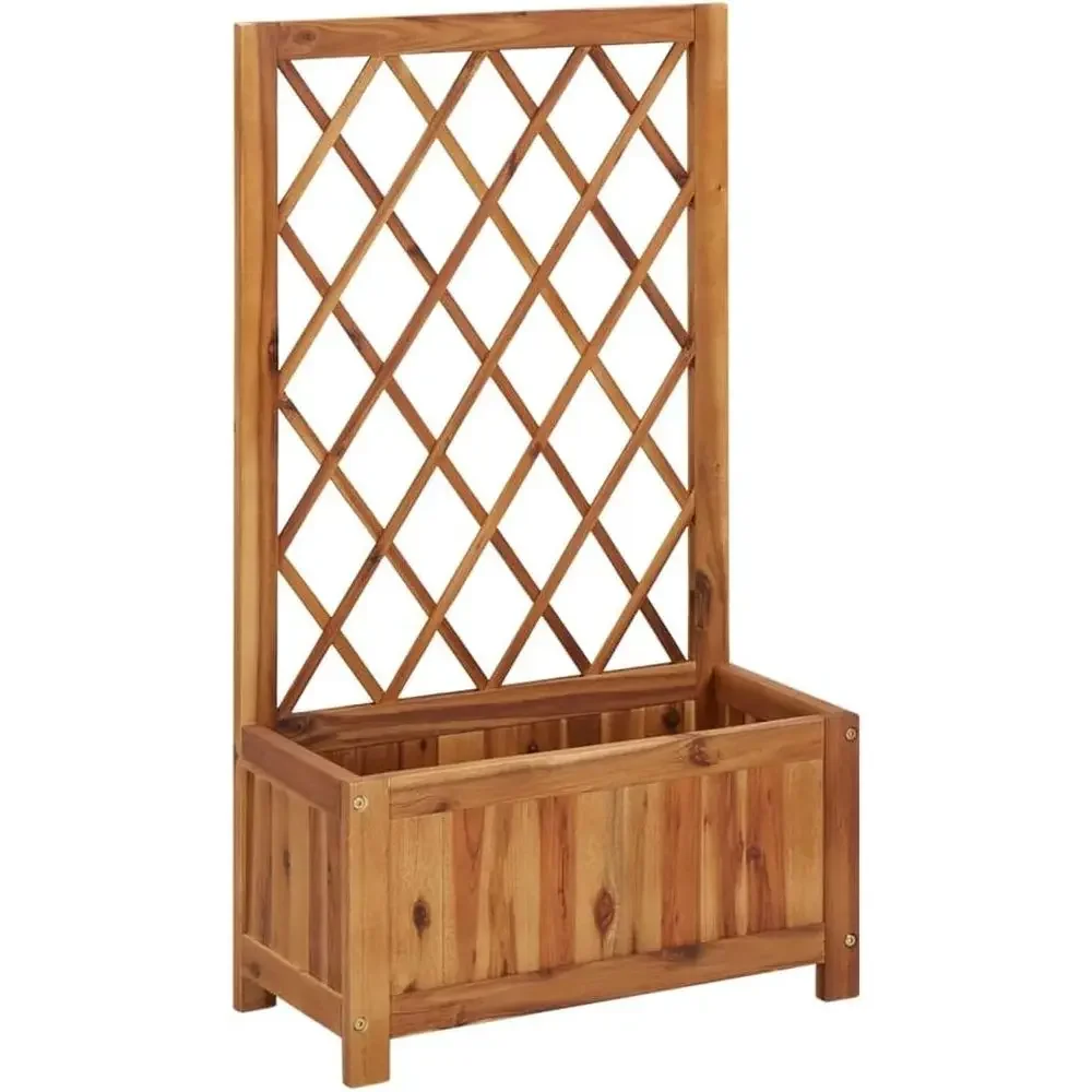 

Outdoor Wooden Planter Box with Trellis for Raised Garden Beds and Hanging Plants
