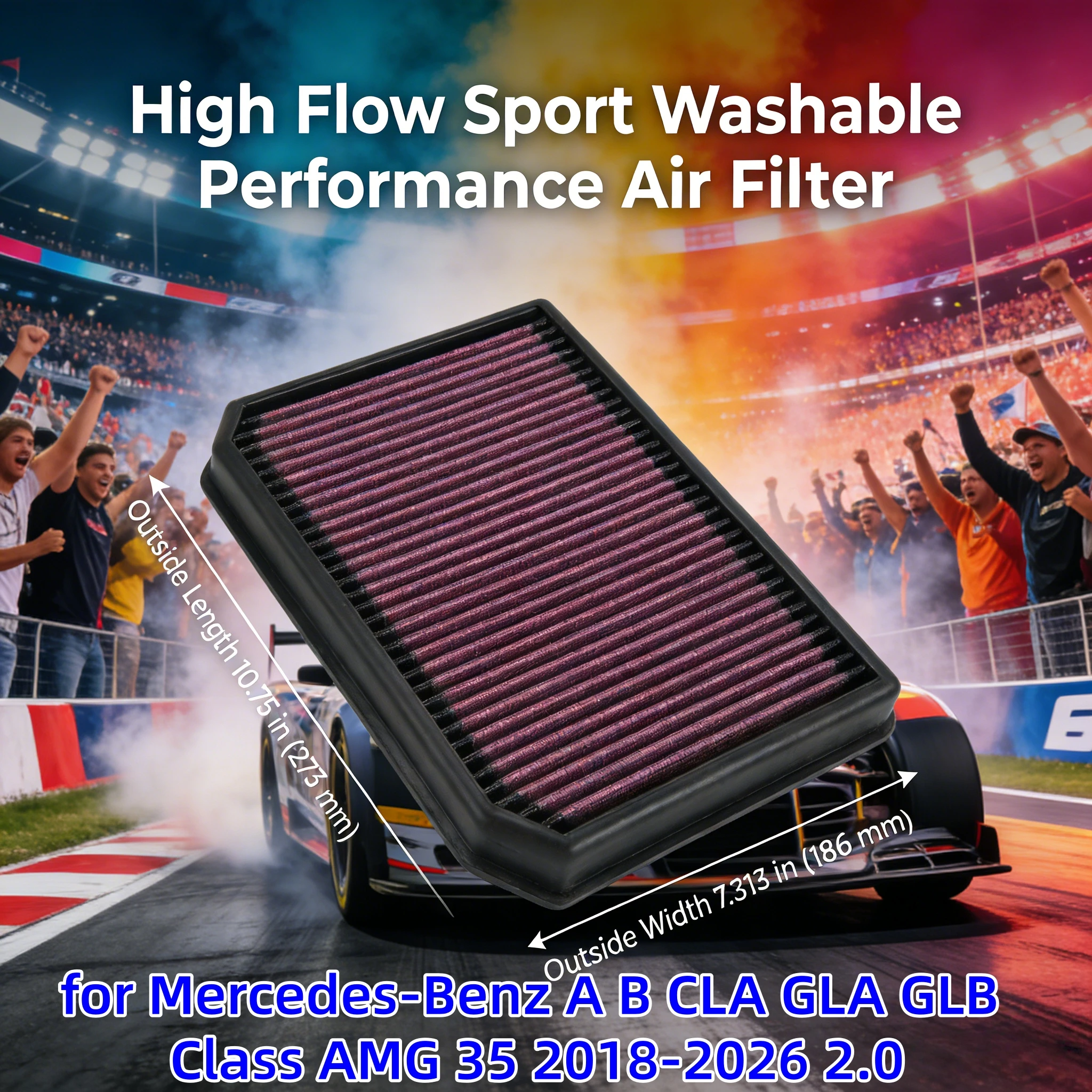 

for Mercedes-Benz A B CLA GLA GLB Class AMG 35 2018-2026 2.0 High Flow Sport Washable Performance Air Filter 33-3133 A2600940300