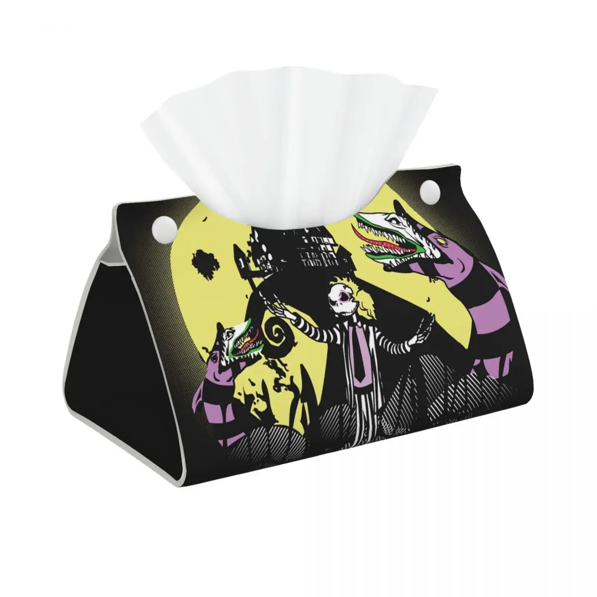 Custom Vintage Beetlejuices Tissue Box Holder Rectangular Halloween Movie PU Leather Facial Tissue Box Cover for Car Home