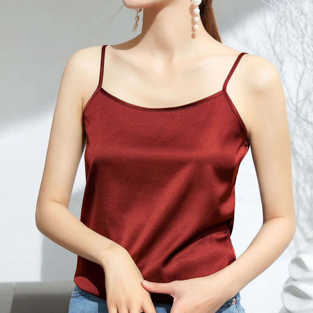 

Simple Satin One Neck Camisole Vest 2025 Spring and Summer Women Fashion Solid Color Loose Soft Cool Ruffle Casual Botton Top