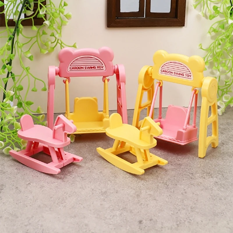 Miniatur-Pferdenschaukelset in Pastell-Macaron-Farben für Babypuppen, Puppenhaus-Spielset, DIY-Mädchenspielzeug