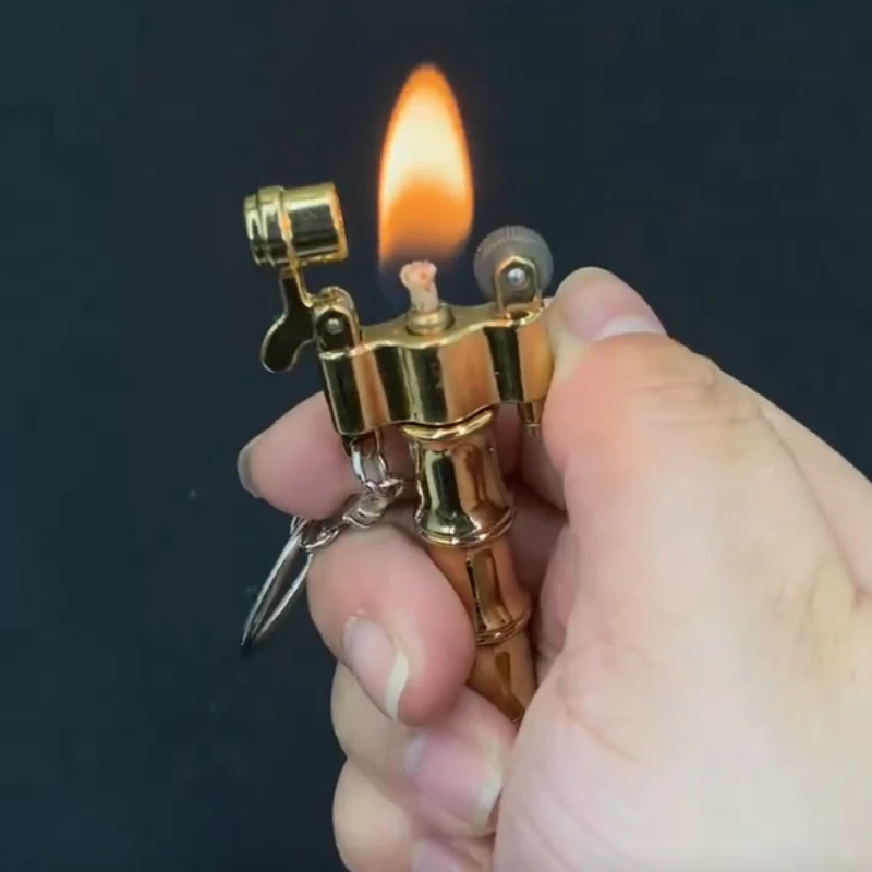 

New Unique Hulu Lighter with Personalized Bamboo Step Design Creative Irregular Brass Fuel Engine Fashion Accessory Tool