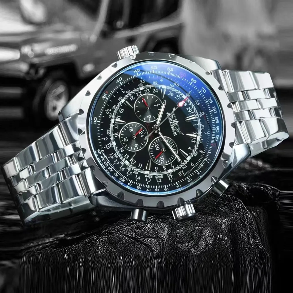 Jaragar Mechanisch Horloge Voor Mannen Luxe Horloge Grote Wijzerplaat Kalenderweek Display Lichtgevende Rvs Mannen Horloge Reloj Hombre