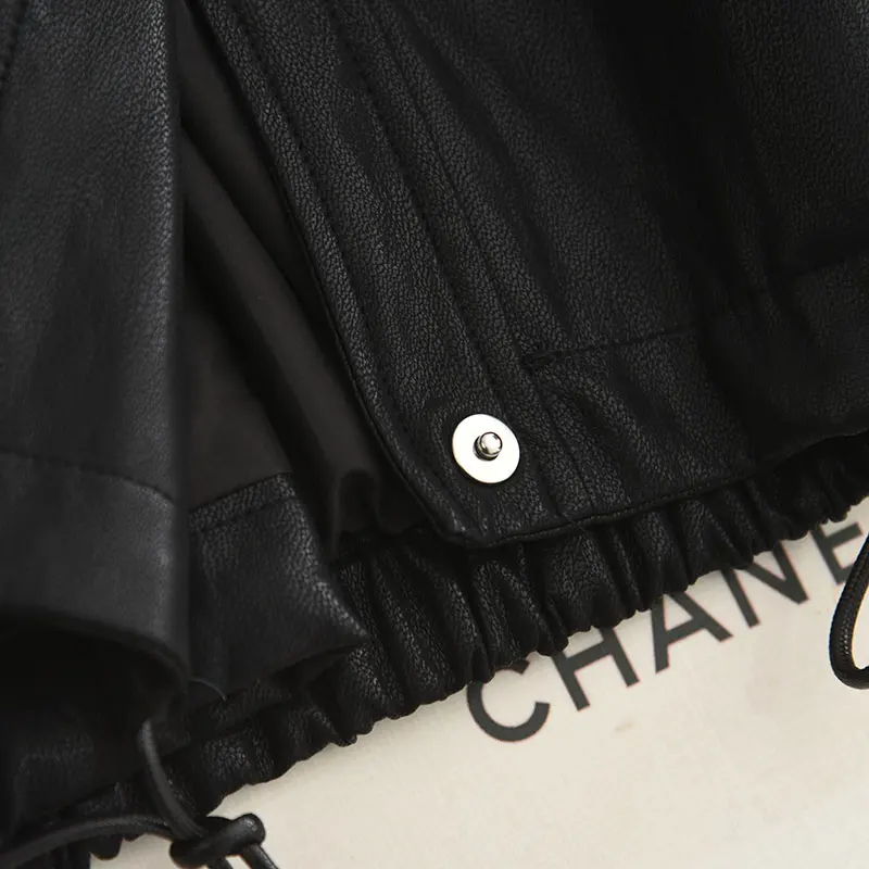 Doce e legal sle couro jaet sve design casual solto ajuste feminino casaco ort outono nova chegada design fiel