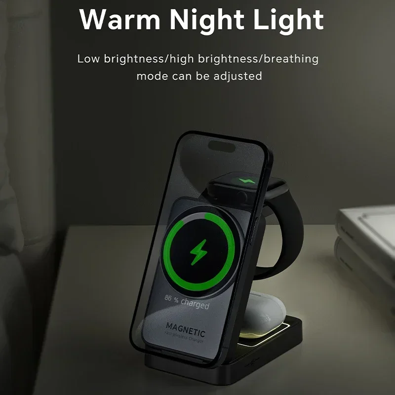 3 In 1 Magnetic Wireless Charger Stand For Magsafe iPhone 13 14 15 16 apple Watch 2-8 Airpods Pro Foldable Fast Charging Station