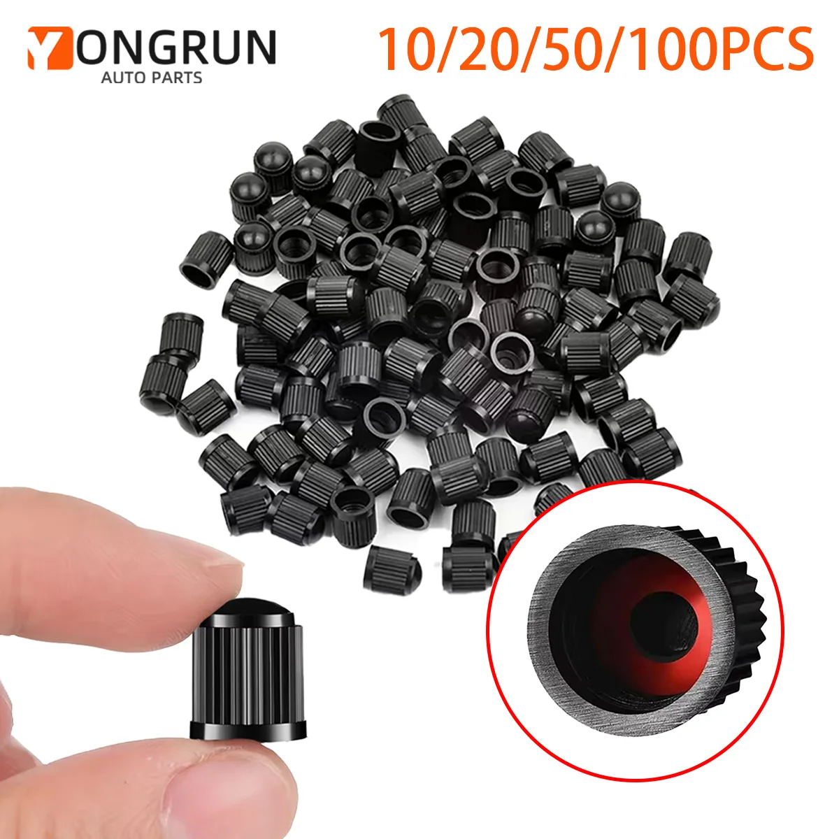 

YONGRUN 10/20/50/100 шт., крышка клапана для шин, универсальная черная пластиковая пылезащитная крышка клапана, подходит для велосипедов, автомобилей, мотоциклов