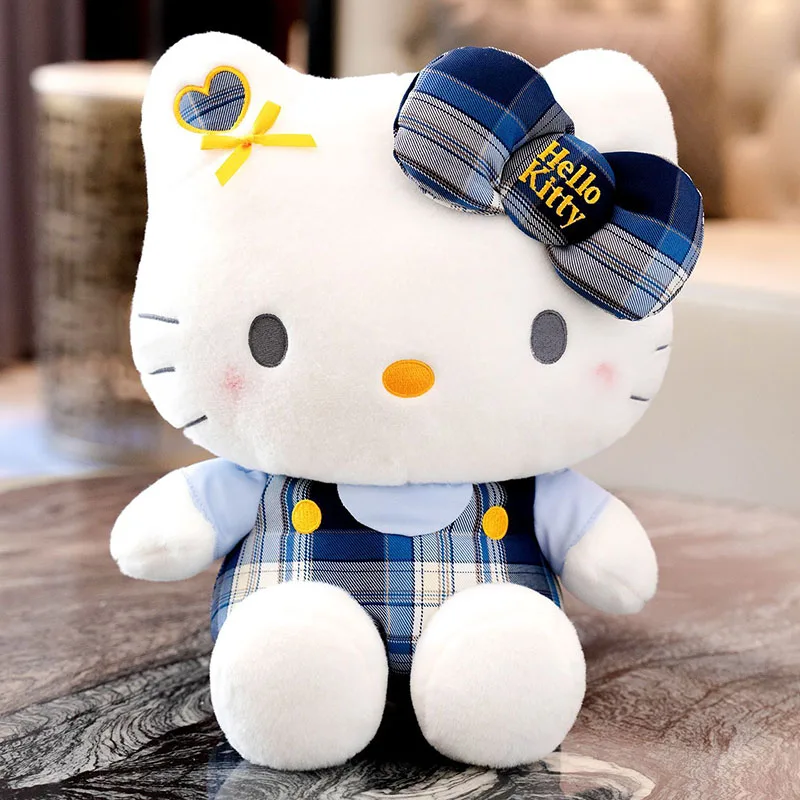 

Cute Hello Kitty Plush Doll with Plaid Bow Stuffed Animal Toy Soft Plush Pillow Gift for Girls Family Kawaii Exquisite Ornament