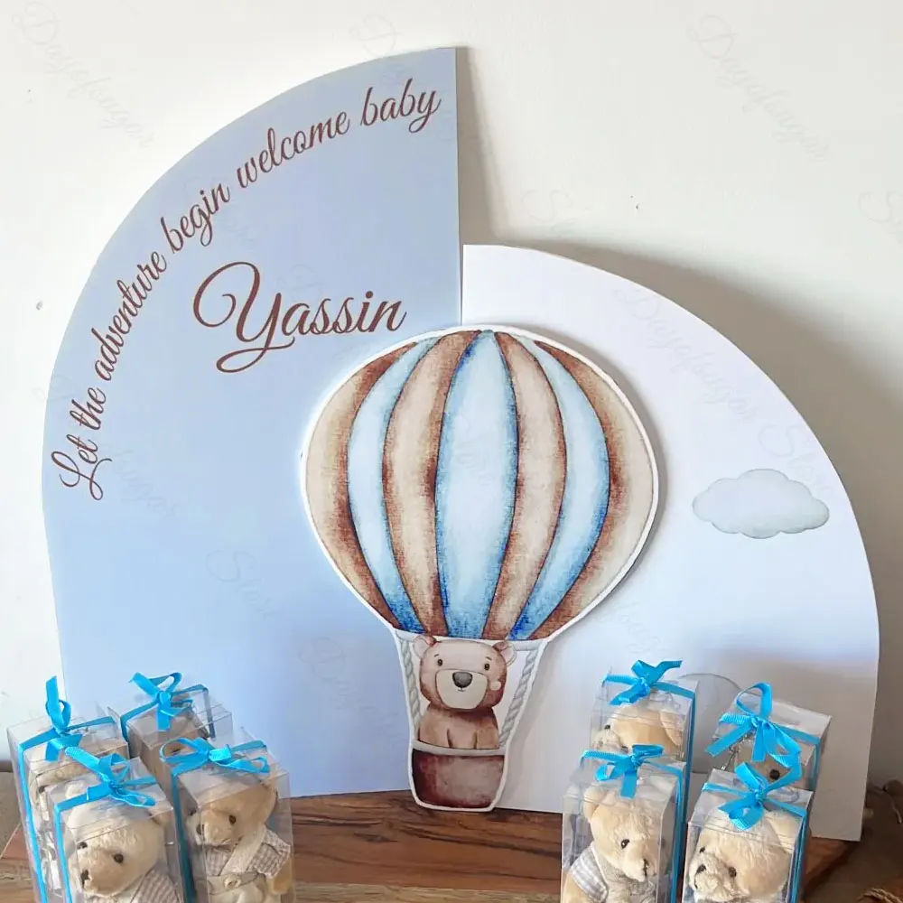 Baby Shower Welcome Sign for Table Decorations Hot Air Balloon Bear tavola ad arco personalizzata per Baby Shower Birthday Decor