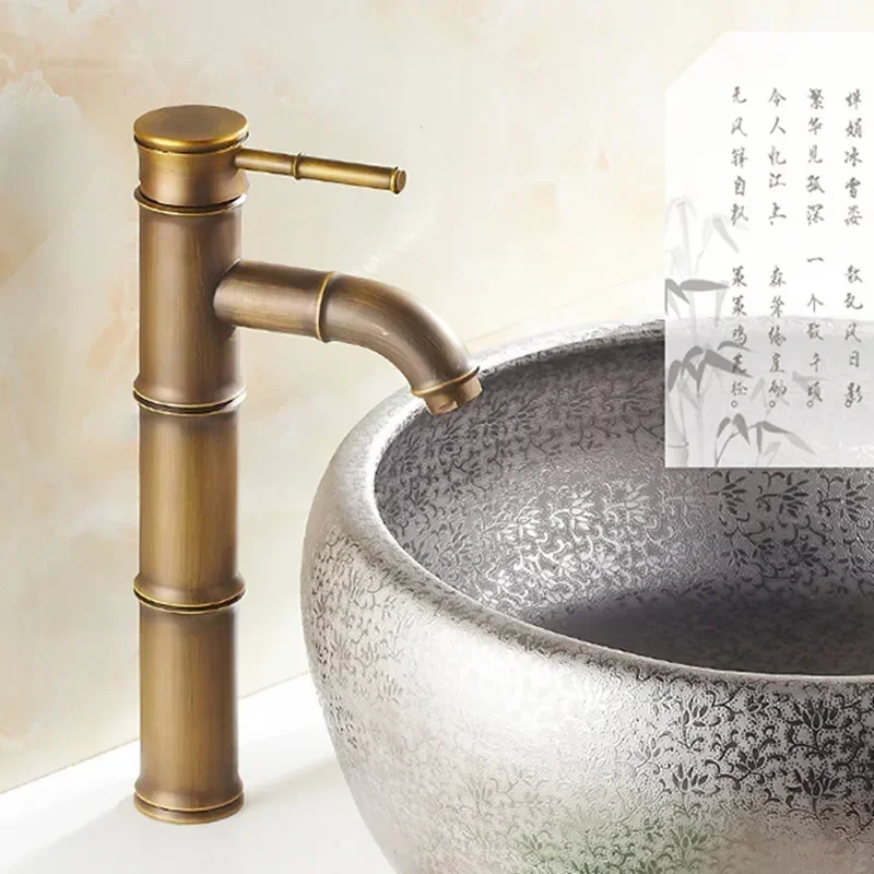 Basin Sink Taps Deck Mounted Brass Hot and Cold Water Mixer Tap Washing Basin Faucet Antique Brass Bathroom Faucet