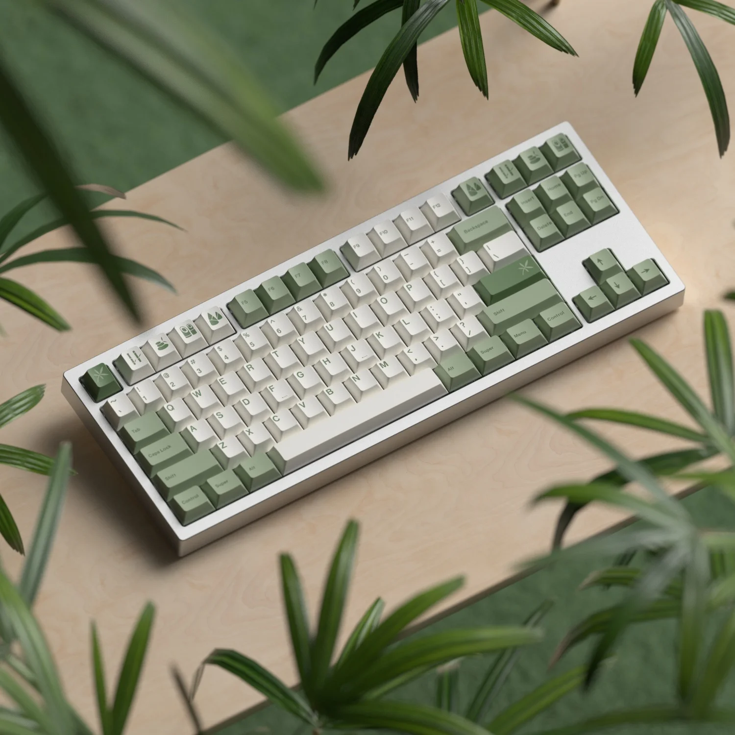 Bamboo-Themed PBT Keycaps - Sublimation, Cherry Profile, Magnetic Axis/MX Compatible, 65%/75%/87 Layouts, Durable & Ergonomic