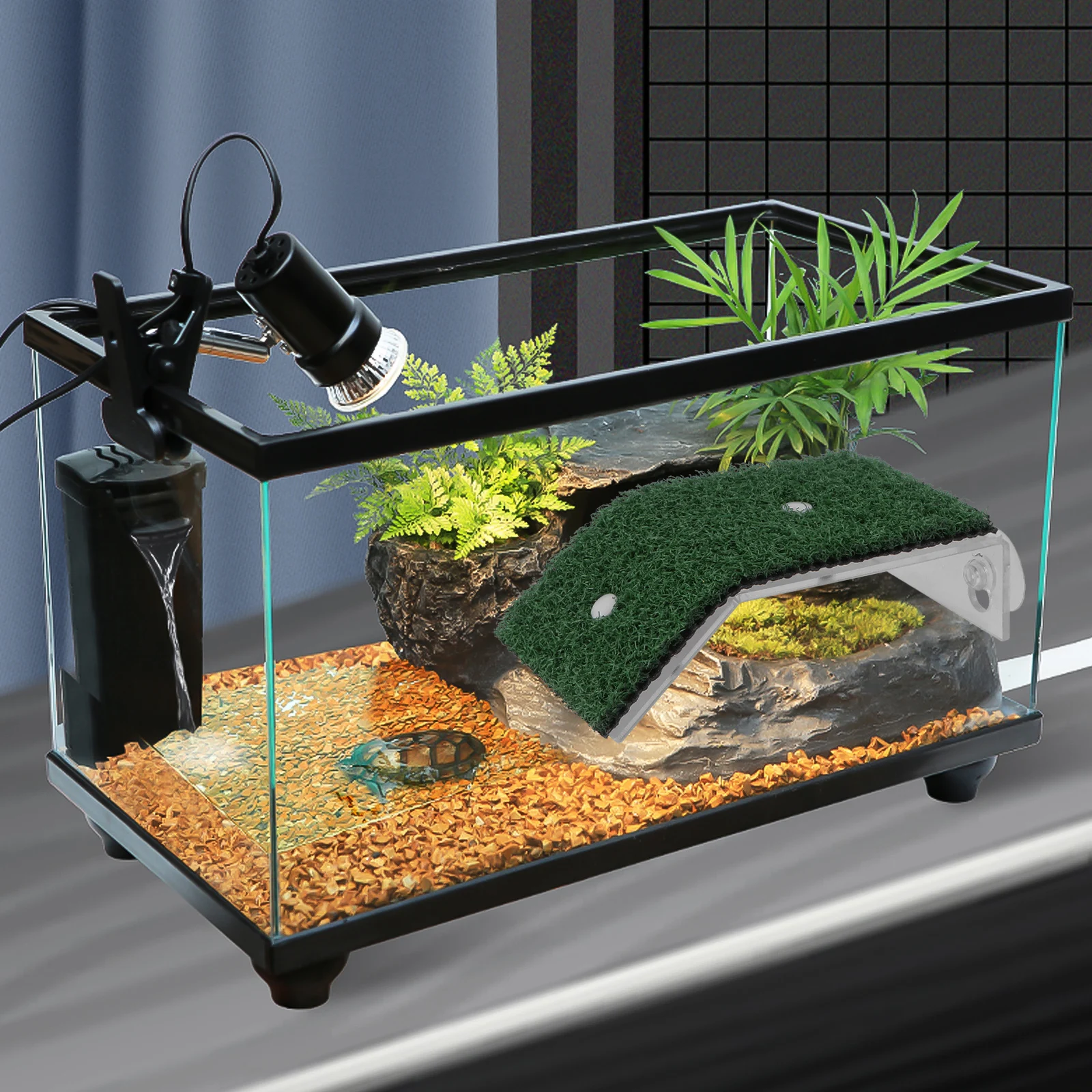 

Turtle Sunbed Floating Island Basking Platform Durable Nonslip Climbing Plastic Suitable Length Angle Fish Tank Decor Small