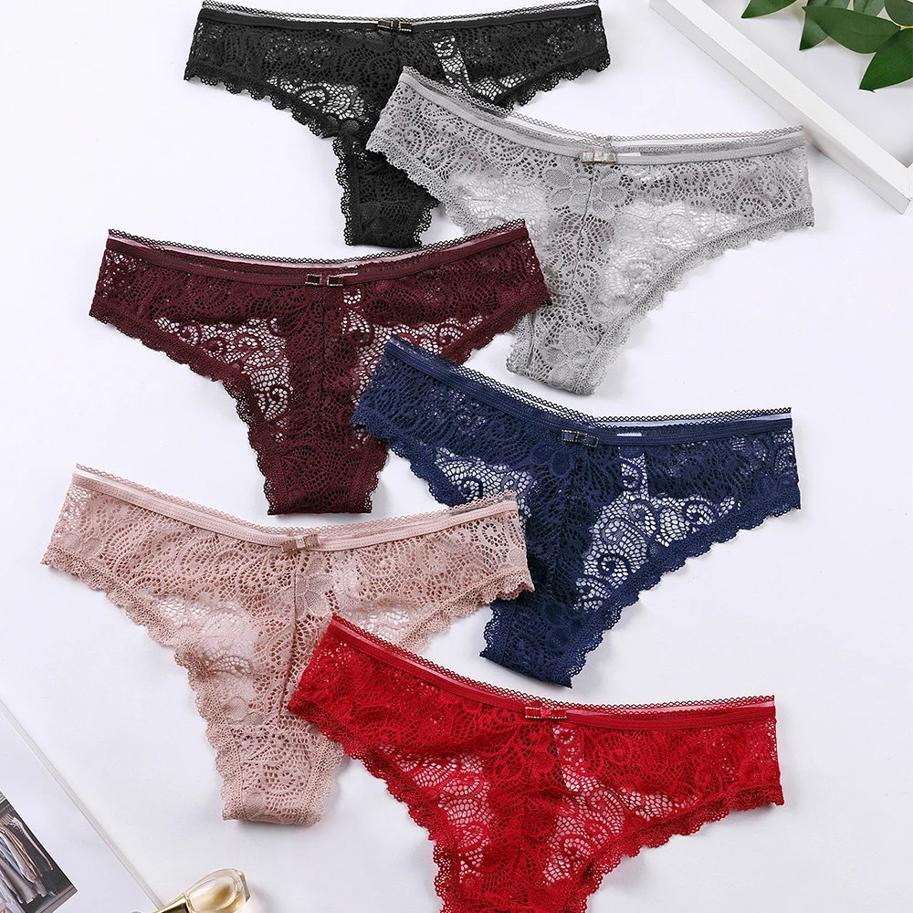 

6pcs/Set Women's Panties Sexy Floral Lace Underwear Hollow Out Thongs Lingerie Female Sweet Flowers G-Strings Cozy T-Back Thongs