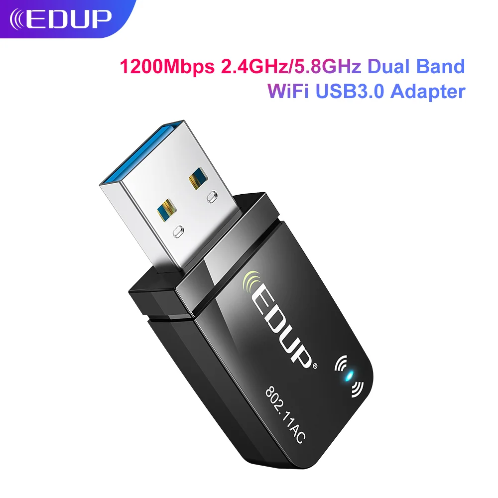 EDUP 1300Mbps USB3.0 Wifi Adapter Network Card 5.8Ghz 2.4Ghz Dual Band Wireless Win11 AC USB Adapter for PC Desktop Laptop