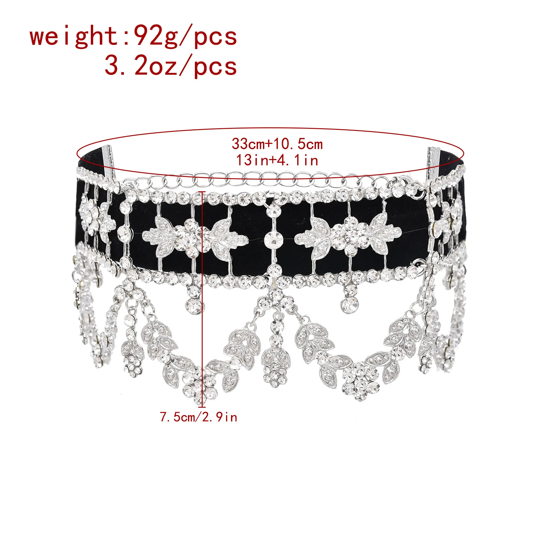 Elegante Samt Funkelnde Diamant Kragen Halskette Für Frauen Blatt Blume Quaste Anhänger Strass Schmuck Weibliche Zubehör Geschenk – Detail 1