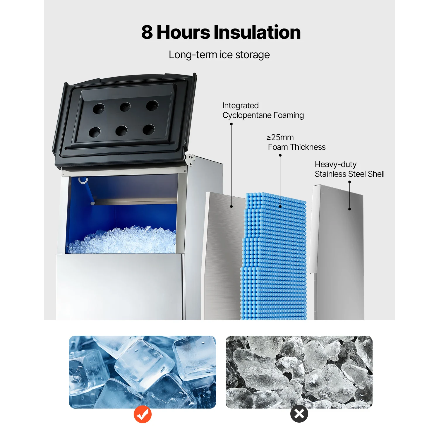 Máquina de Hielo Comercial SucceBuy de 250 Libras con Depósito de Almacenamiento, Máquina de Hielo de Acero Inoxidable con Filtro para el Hogar, Bar, Hotel