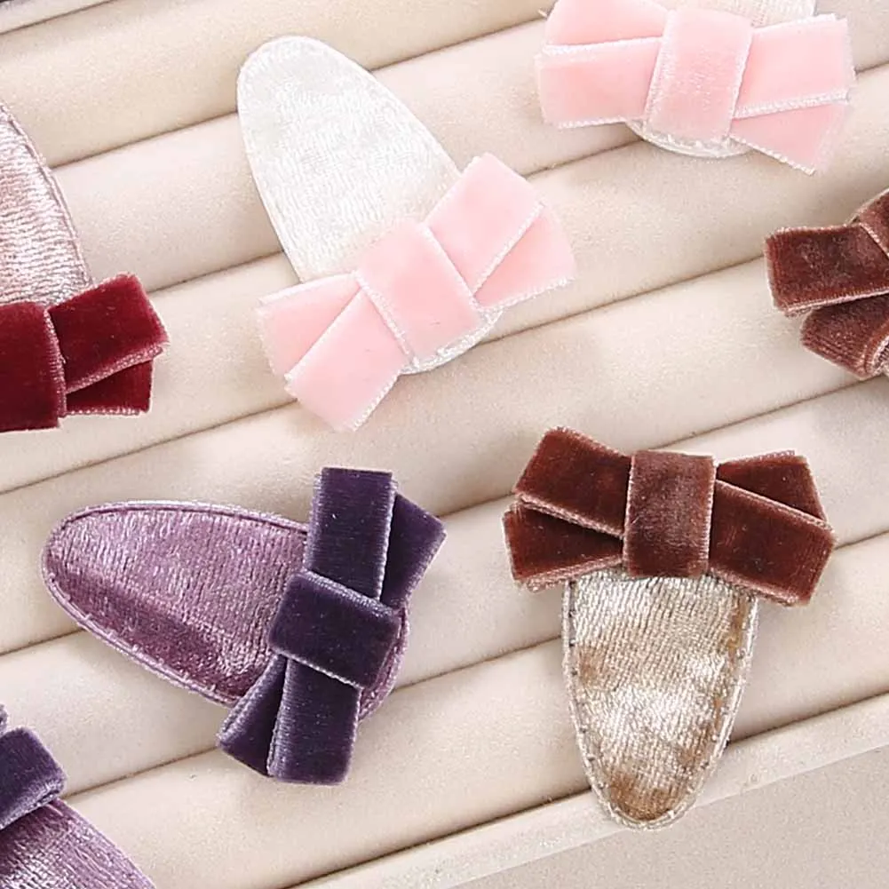 2Pcs/Set Korean Velvet Mini Bows Hair Clips Newborn Girls Vintange Hairpins Bobby Alloy Snap Hairgrips Cute Kid Hair Accessories