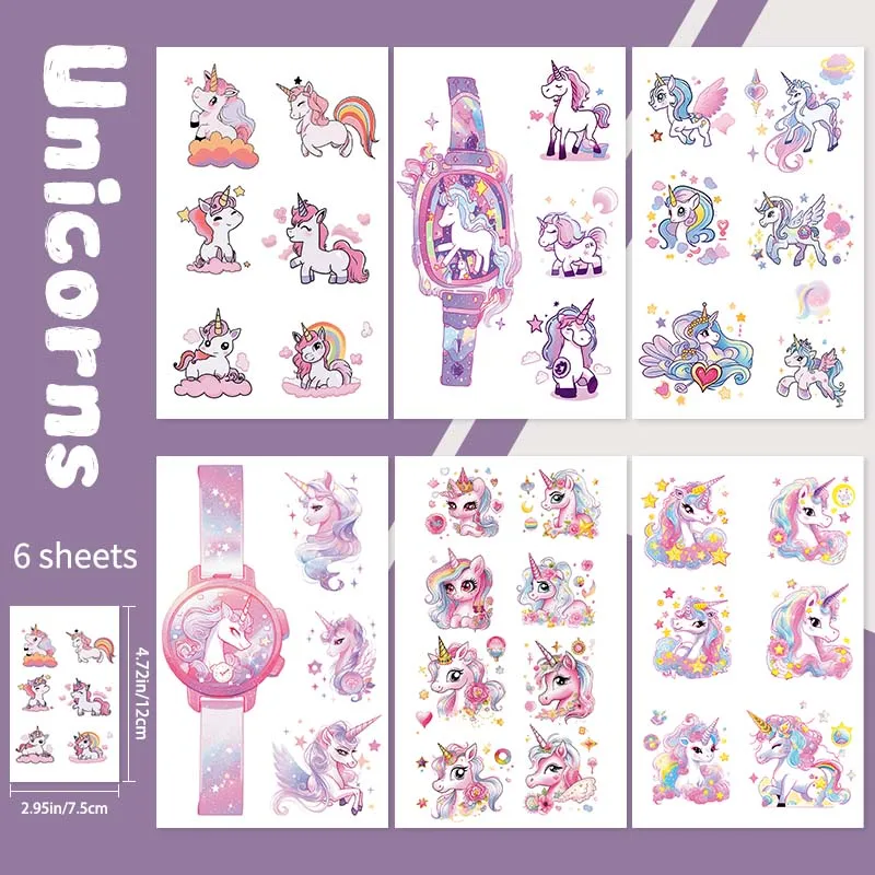 6pcs Pink Pony Arm and Hand Back Waterproof Temporary Tattoo, Long-Lasting Waterproof, Realistic Non-Reflective Fake Tattoo
