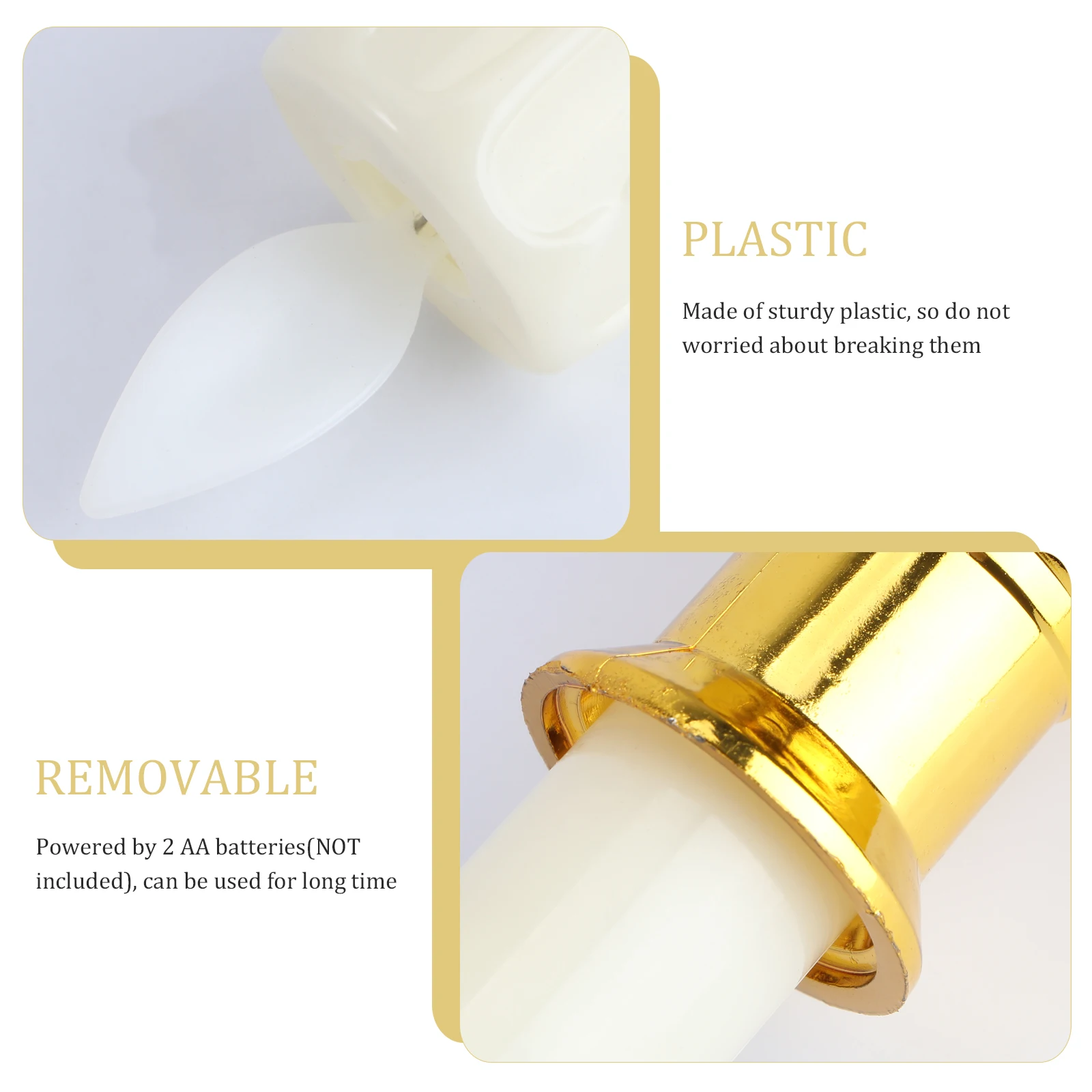 

2pcs Led Electronic Candles Long Burn Time Flameless Swing Lights Party Decor Kids Safe Night Lamp White Golden Base Low Power