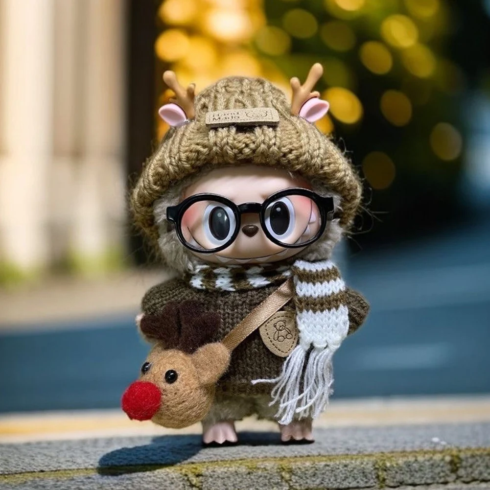 Mini Plush Doll'S Clothes Outfit Accessories For 15-17cm Labubu Idol Overalls Set Elk Coat Reusable Cherry Pleated Skirt Clothin