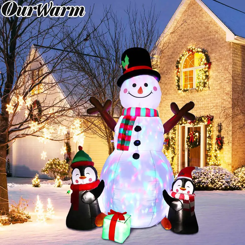 OurWarm New Year Christmas Outdoor Inflatable Decoration 6FT Snowman Penguins With LED Festoon Lights For Home Garden PartyDecor