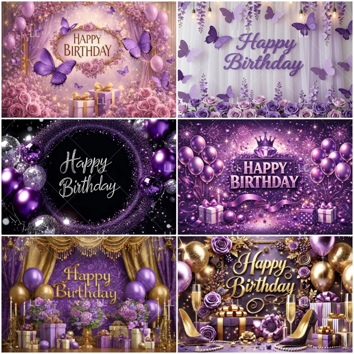 

﻿﻿﻿Purple Glitter Background Girl Birthday Party Decoration Balloon Shiny Flower Butterfly Photography Backdrop Baby Shower Prop