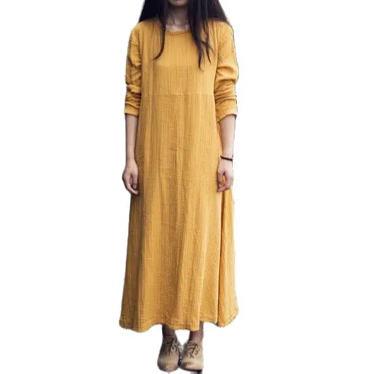 

Casual Loose Dress 2024 Spring Autumn Women Long Cotton Linen dress,girl long sleeve Vintage dress vestidos de fiesta