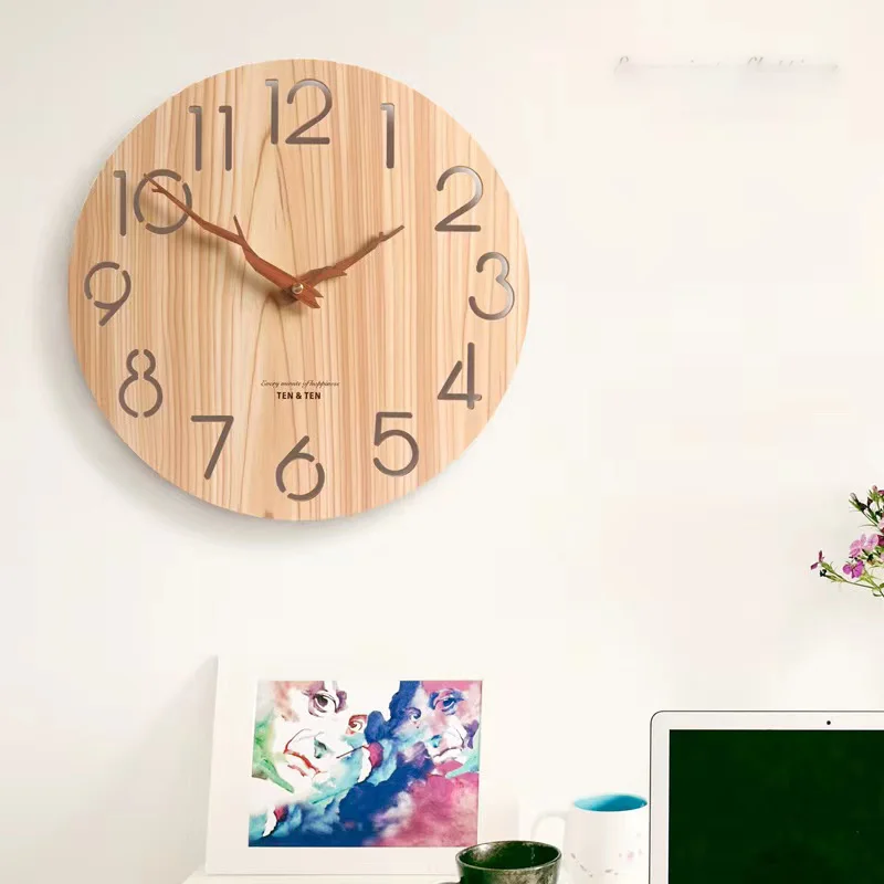 3D Wooden Wall Clock Modern Design Nordic Bedroom Children's Room Decoration Kitchen Clock Art Hollow Wall Watch Home Decoration