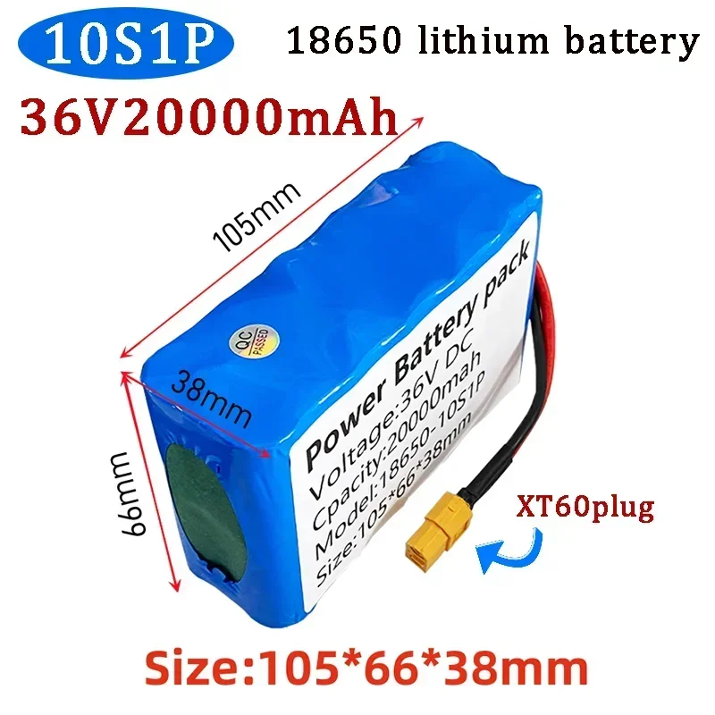 

2024 Original New 36V 20000mAh 10S1P 18650 Lithium ion Rechargeable Battery Pack Various Suitable Belts 20A BMS 36V 30Ah