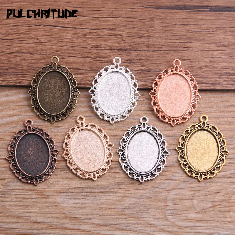 6Pcs 18*25mm Inner Size 9 color Classical Style Oval Cabochon Base Setting Charms Pendant For Diy Jewelry Making