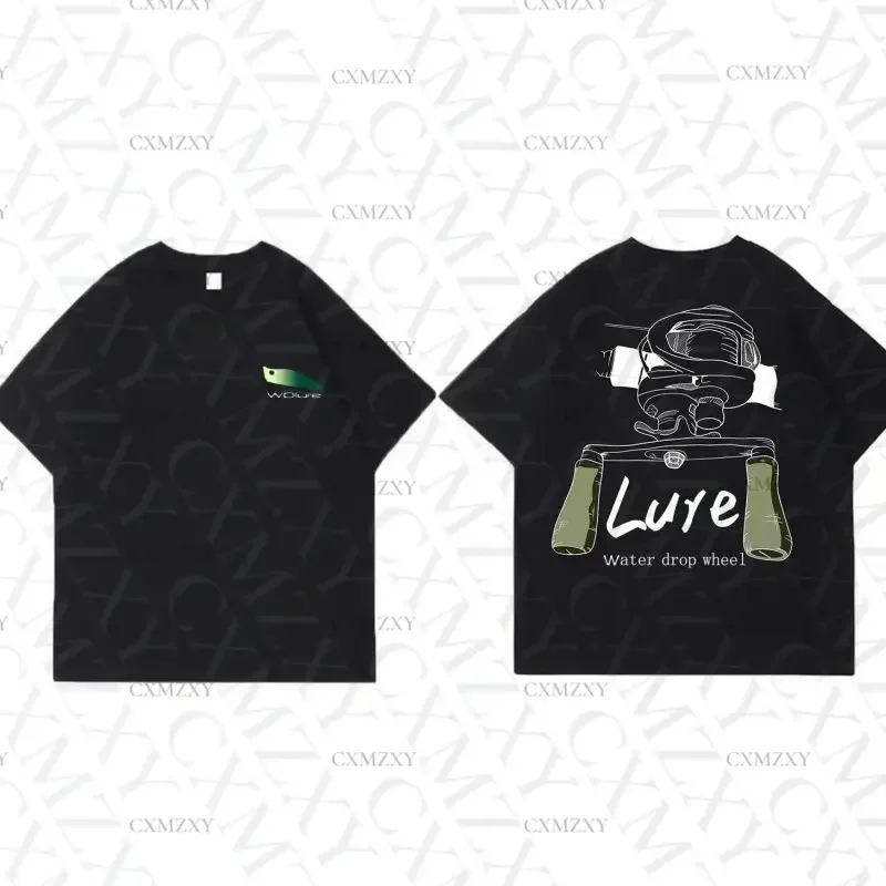 

Lure Theme Short-sleeved T-shirt Summer Cotton Printing Loose Men's Personality Casual Round Neck Fishing Enthusiast T-shirt