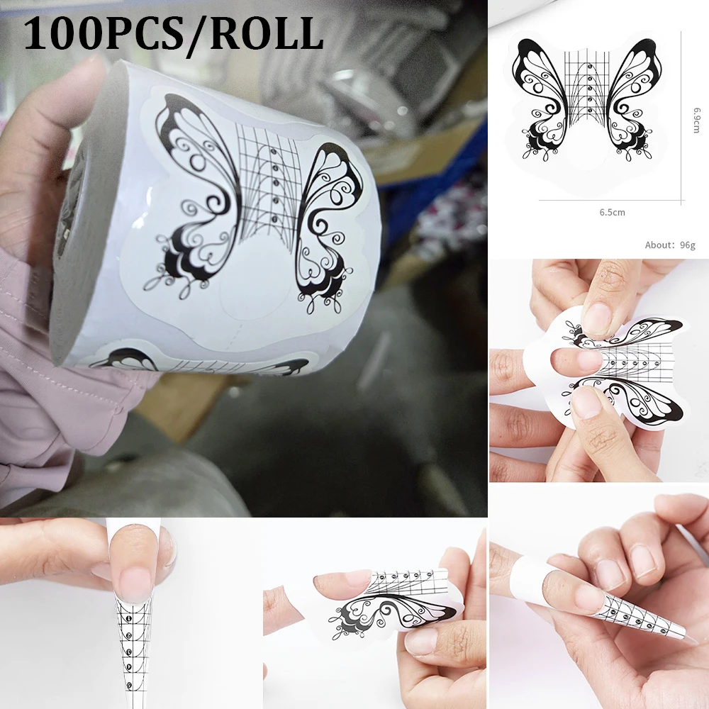 100pcs Nail Extension Sticker Form Nail Curl Forms Tape Acrylic Curve False Nails Gel Acrylic Tips Guide Mold Manicure Tool