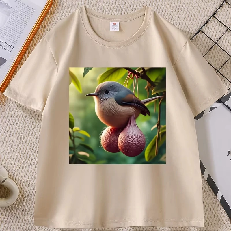 Qiu Niao Geng  Fun Crewneck T-Shirt Casual Loose Short-Sleeve T-Shirt Street Style High-QualiSame Model T-Shirt