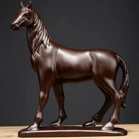 Ebony Carved Horse Figurine - "Success" Home Decor for Living Room and Office Grand Opening Gift Vintage Style Ornament