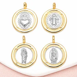 OCESRIO Trendy Brass Virgin Mary Medal Pendant for Necklaces Copper Gold Plated San Benito Jewelry Making Component pdtb813