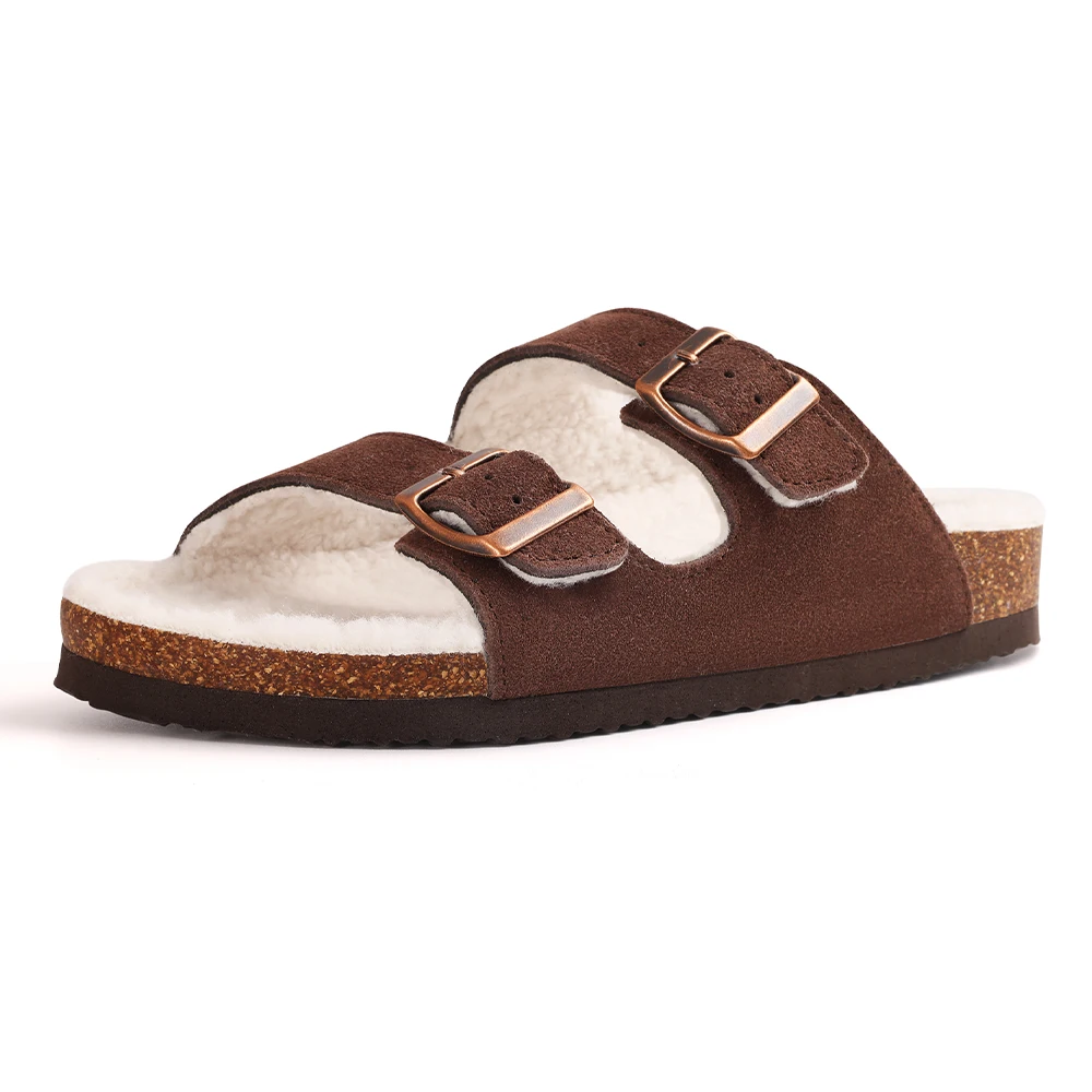 Gacimy Women's Cork Fur Clogs – Double Buckle, Indoor/Outdoor Slides With Fleece Lining_voghion.com
