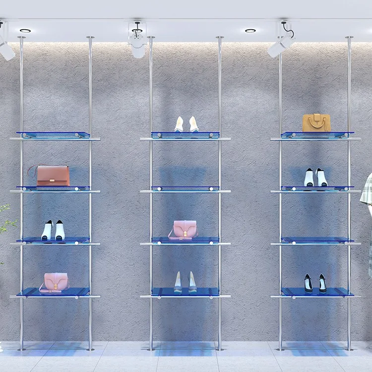 Clothing and shoe store shoe rack on the wall column display rack stainless steel live stream acrylic display bag storage shelf