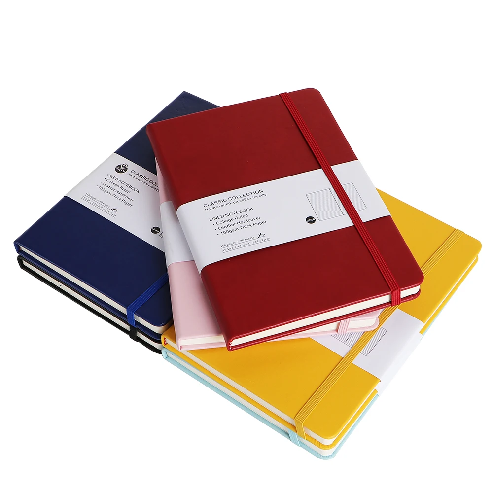 

High Quality A5 Leather Bound Lined Journal Notebook Hardcover with Elastic Band Sewing Binding Paper Cover