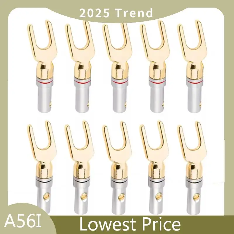 

A56I Top 10Pcs Y/ U Type Banana Plugs Speaker Audio Cable Wire Connector Screw Lock Fork Spade Plug Banana Connectors