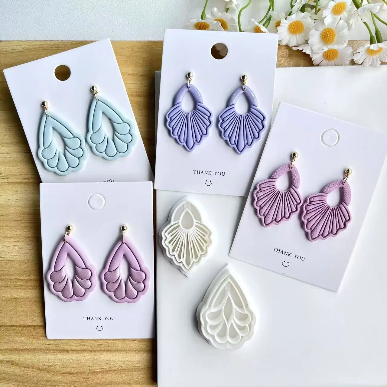 2 styles of Bohemian clay cutters - jewelry making set, with complex line texture patterns,